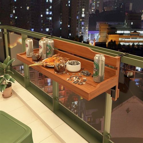 阳台栏杆挂桌创意休闲小吧台实木小户型可折叠家用护栏悬挂吧台桌