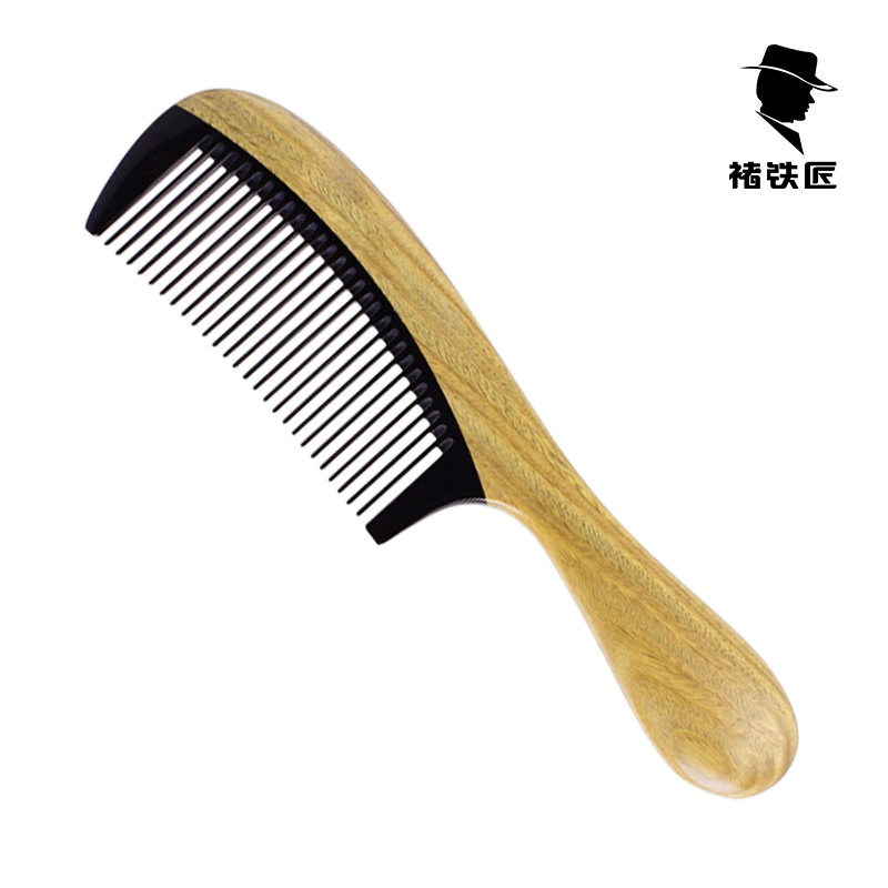 梳子牛角梳绿檀木梳子家用美发梳加厚按送礼佳品摩长发宽密齿梳子