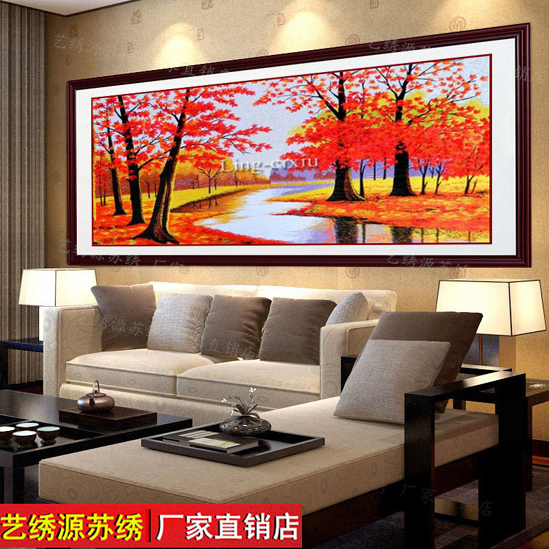 苏绣湘绣刺绣成品精品画红枫林鸿运当头大幅客厅办公室装饰壁挂画