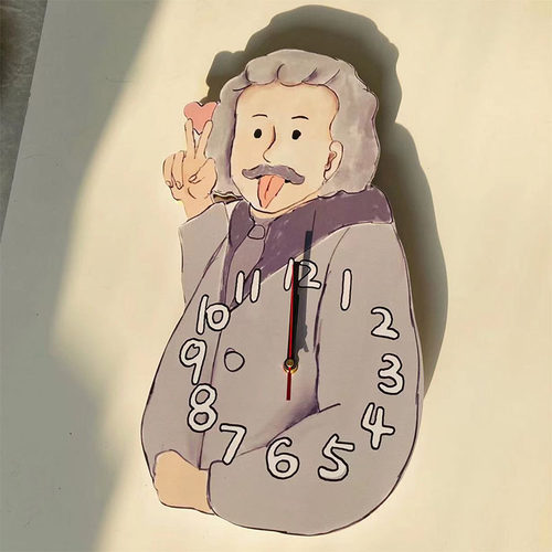 可爱因斯坦挂钟挂表学校教室装饰时钟表挂墙儿童房超静音石英钟表