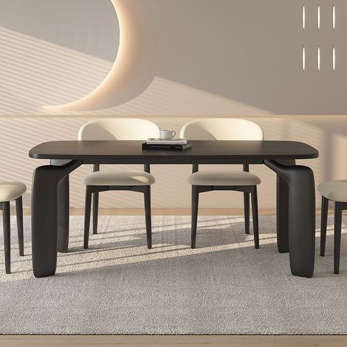 全实木餐桌家用小户型北美白蜡木黑色侘寂中古风长方形原木饭桌子