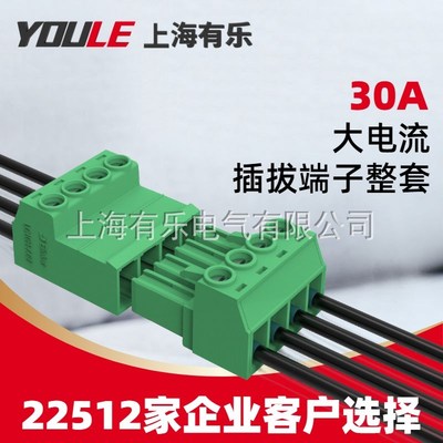 有乐联捷7.62间距线4平方30A接线插拔端子空中对接面板固定2-12P