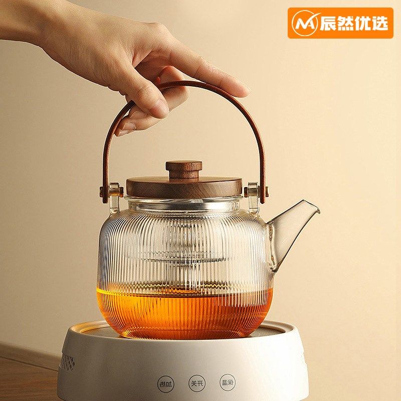 电陶炉煮水提梁壶煮茶壶可明火直烧可加热玻璃壶冬天围炉煮茶壶