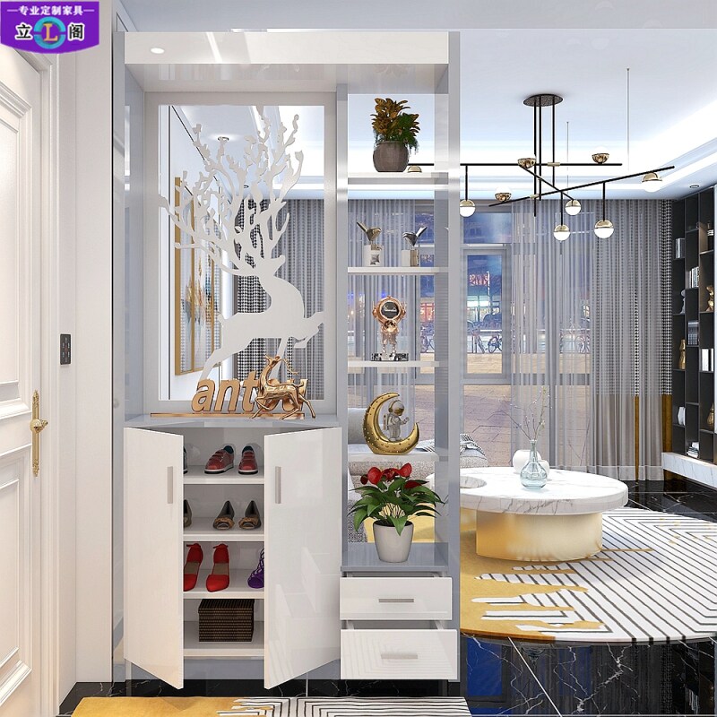 现代玄关隔断柜客厅装饰柜进门玄关柜鞋柜白色烤漆门厅装饰屏风柜