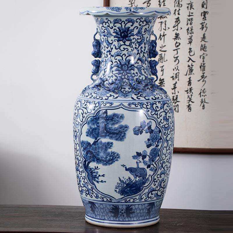 景德镇陶瓷器山水落地大花瓶装饰摆件客厅酒店公司大厅工艺品花瓶