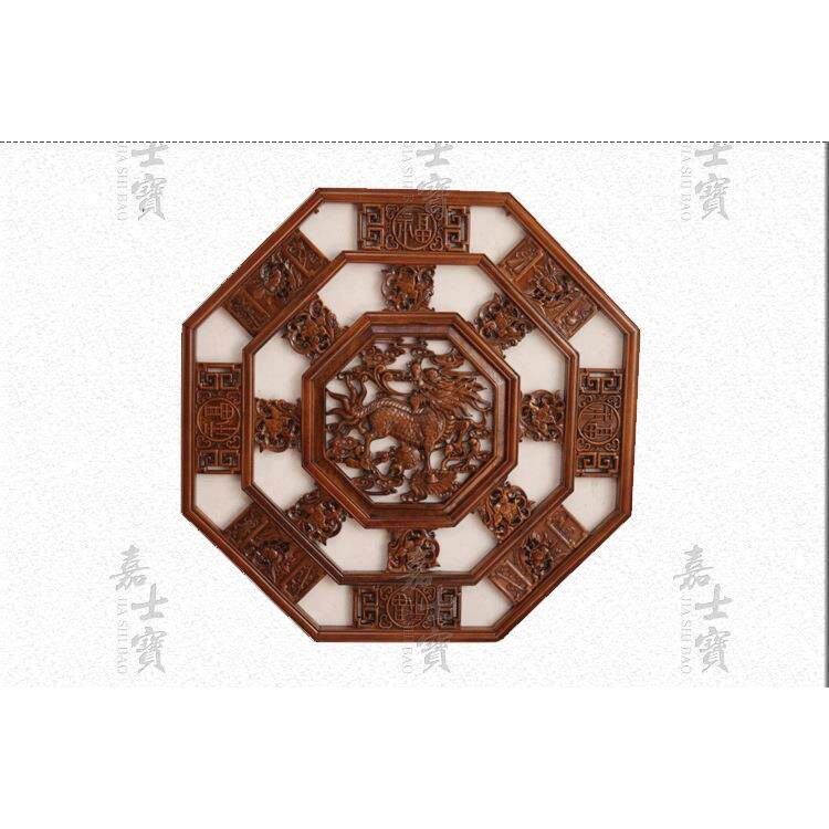新品嘉士宝现代东阳透雕中式装饰香樟木仿古古典壁挂麒麟木雕挂件