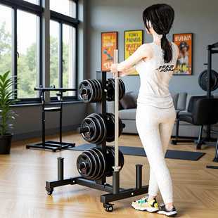 移动杠铃片收纳架展示架大孔片杠铃拖车架健身器材奥杆存放可移动