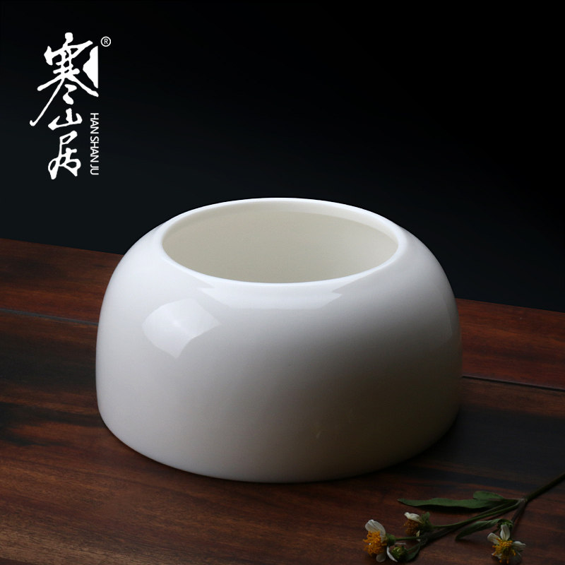 玉白瓷茶洗水盂纯手工陶瓷杯洗笔洗建水干泡水盛茶渣碗大号茶配件