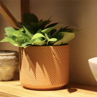 红陶螺纹透气斜纹花盆复古庭院阳台客厅虎皮兰绿萝大号陶瓷带托盘