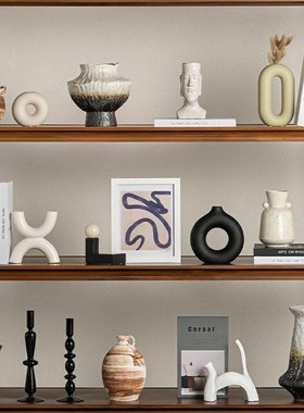 中古侘寂风酒店会所花瓶陈列摆设民宿开放格壁柜复古陶瓷艺术摆件