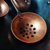 触造 手工锻造火锅脑花涮肉过滤网筛汤底料煮面 麻花拧纹紫铜漏勺