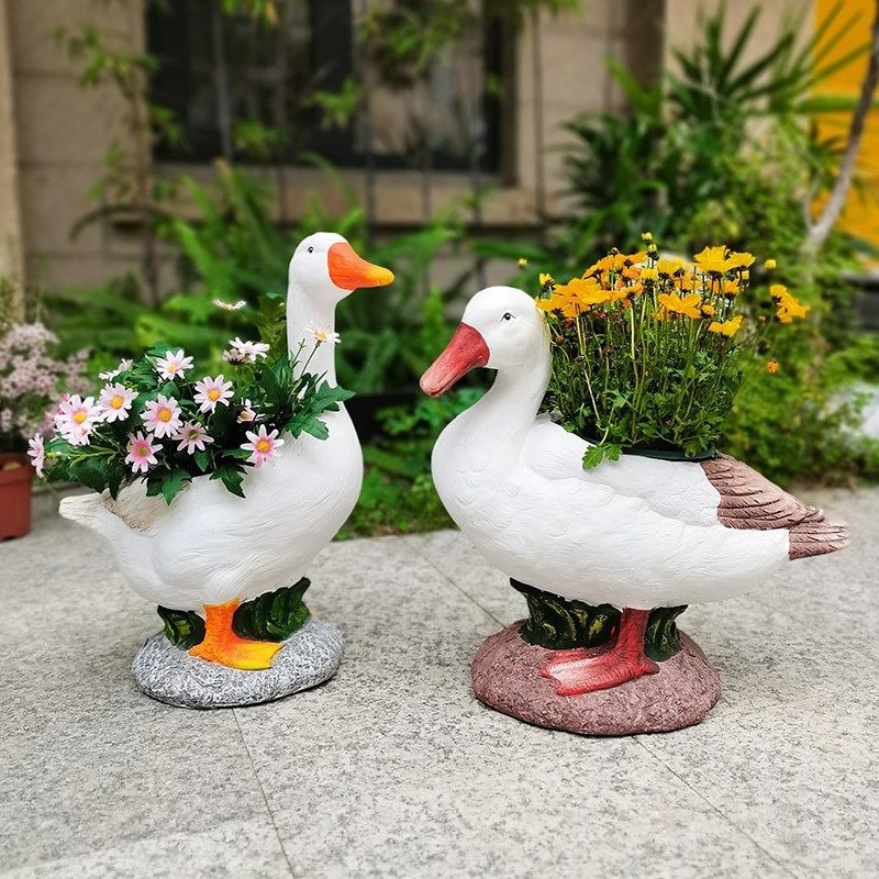 庭院花园阳台造景布置鸭子花盆院子水景幼儿园装饰品仿真动物摆件