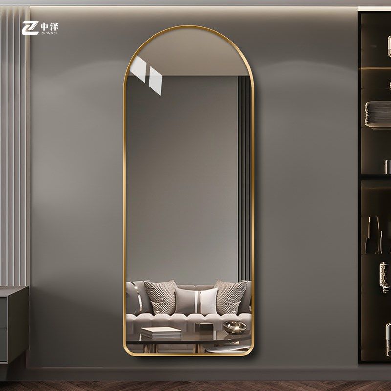 拱门形穿衣镜壁挂全身镜子玄关镜带框法式家用衣帽间试衣镜防爆