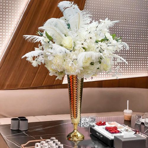假花仿真花婚庆道具酒店婚礼桌花布置KTV羽毛装饰电镀摆件摆台花