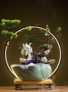 中式陶瓷摆件循环水桌面客厅招财办公室喷雾装饰乔迁礼品新居摆件