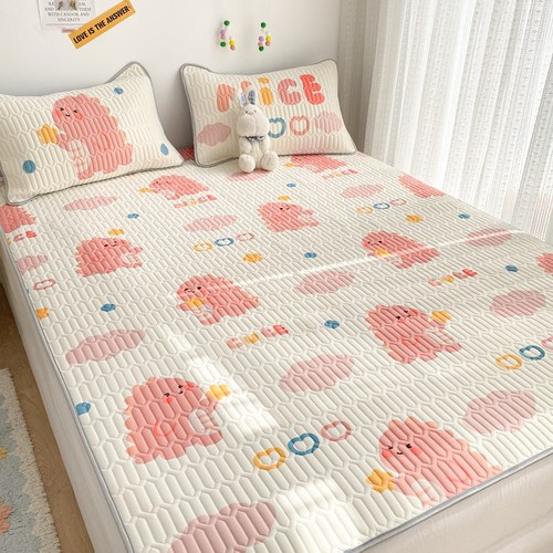 夏季乳胶冰丝凉席三件套学生宿舍单人空调席子儿童可水洗折叠卡通