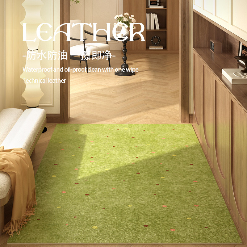 绿色波点中古地垫入户门垫pvc家用防滑耐磨防水防油蹭脚竖版地毯