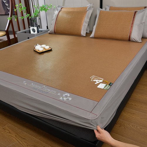 冰丝席床笠款凉席三件套夏季丝滑裸睡空调软席子单双人全包冰藤席