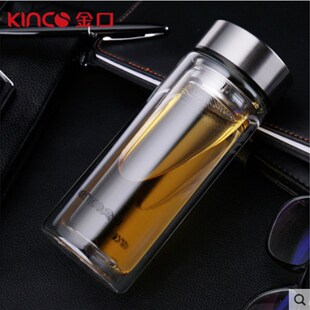 金口双层玻璃杯大容量水杯男女创意透明带盖便携过滤茶杯车载杯子