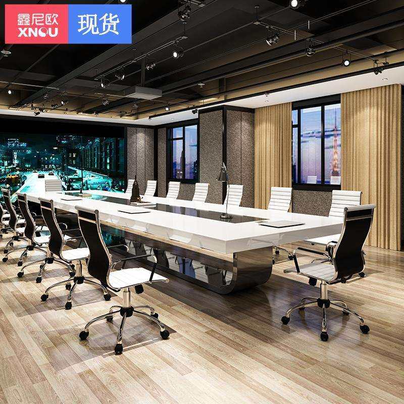 鑫尼欧办公家具白色烤漆会议桌长桌简约现代大型办工桌椅长条桌