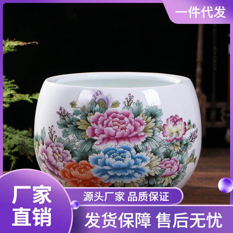 景德镇陶瓷器粉彩聚宝盆缸家居创意装饰品摆件客厅电视柜玄关摆设