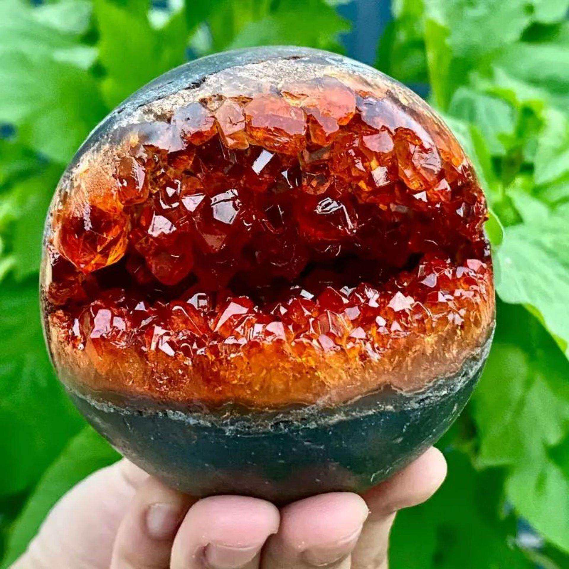 天然晶洞聚宝盆加色橙晶开口笑水晶洞聚宝盆跨境热销东海水晶