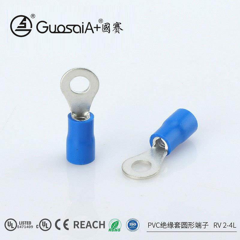 厂家供应PVC绝缘护套紫铜接线耳RV 2-4L圆形端子预绝缘连接端子
