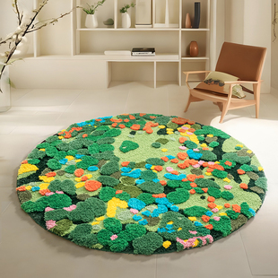 圆形地毯卧室床边毯苔藓绿色花园衣帽间改造客厅阳台装 饰地垫加厚