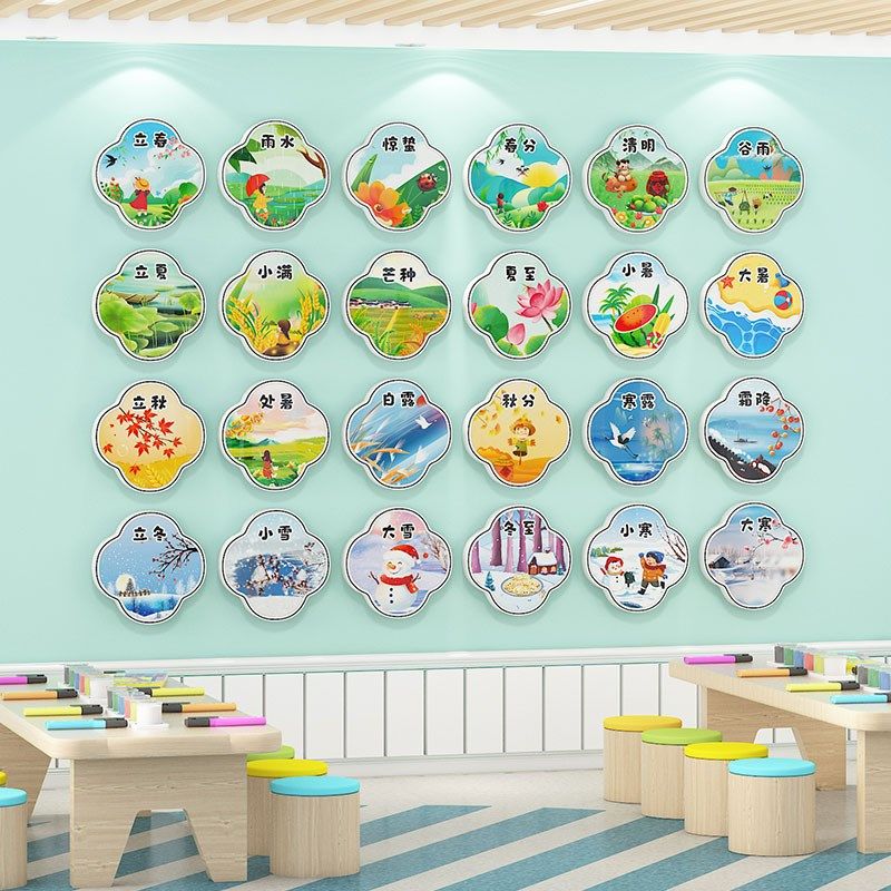 幼儿园二十四节气环创主题成品墙贴走廊教室背景装饰文化墙面布置,家居饰品,文化墙贴,淘宝优惠券,粉丝福利购,淘宝优惠卷