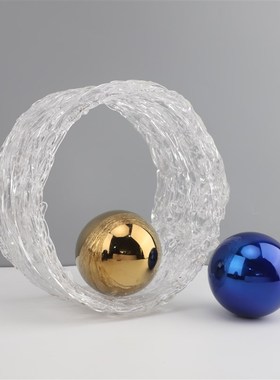 现代简约玻璃透明环形样板房售楼部卧室电视柜桌面玄关饰品摆件