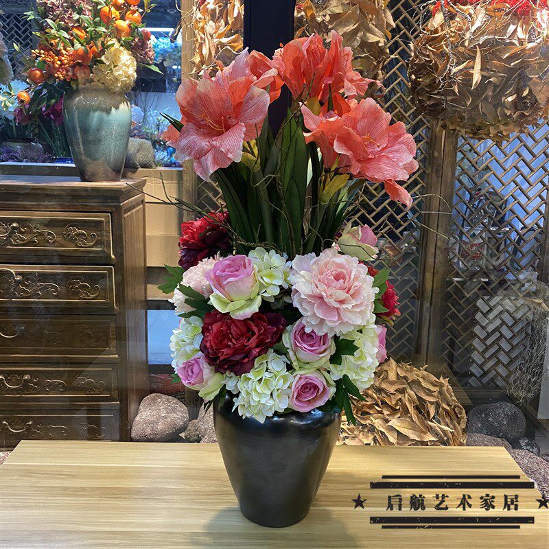 台面陶瓷花瓶仿真花艺套装客厅酒店桌面茶几玄关KTV前台装饰软装