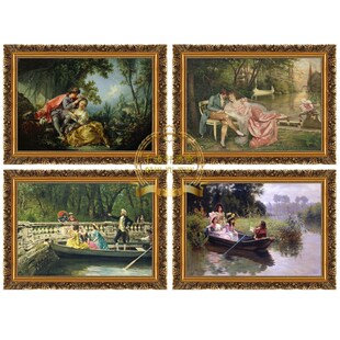 欧式古典人物油画喷绘简欧客厅餐厅有框画大幅KTV酒店包间装饰画