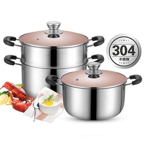 汤锅不锈钢304煮粥煲汤锅18煮面烧水20小锅子双耳涮锅二层小蒸锅