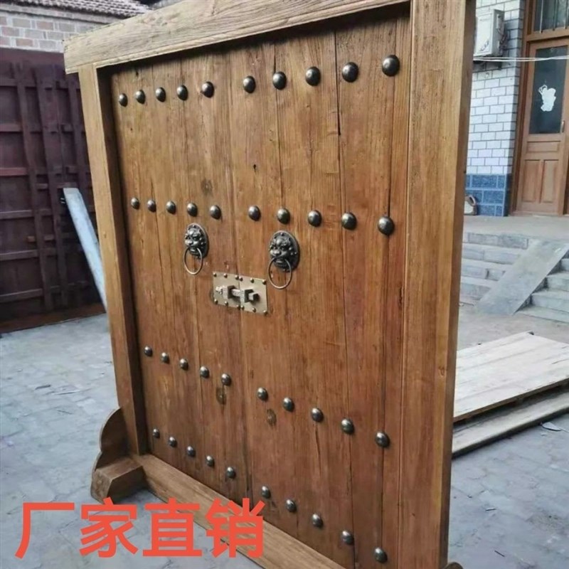 老榆木实木套门别墅山庄实木仿古大门进户门庭院农村大门#定制