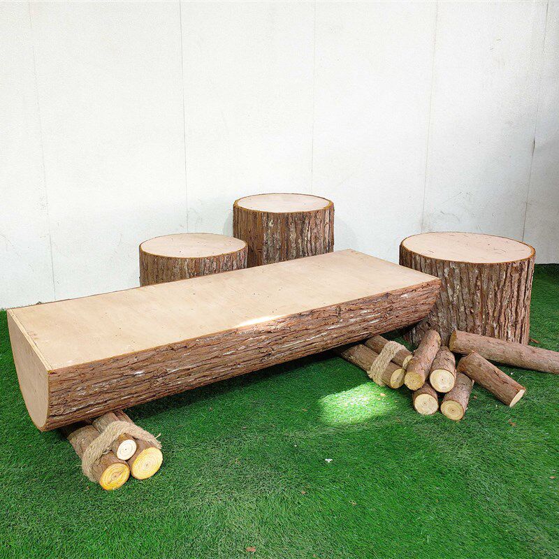 仿木空心木边木头人造原木半圆木树皮半桩桌面摆设装饰用真头道具