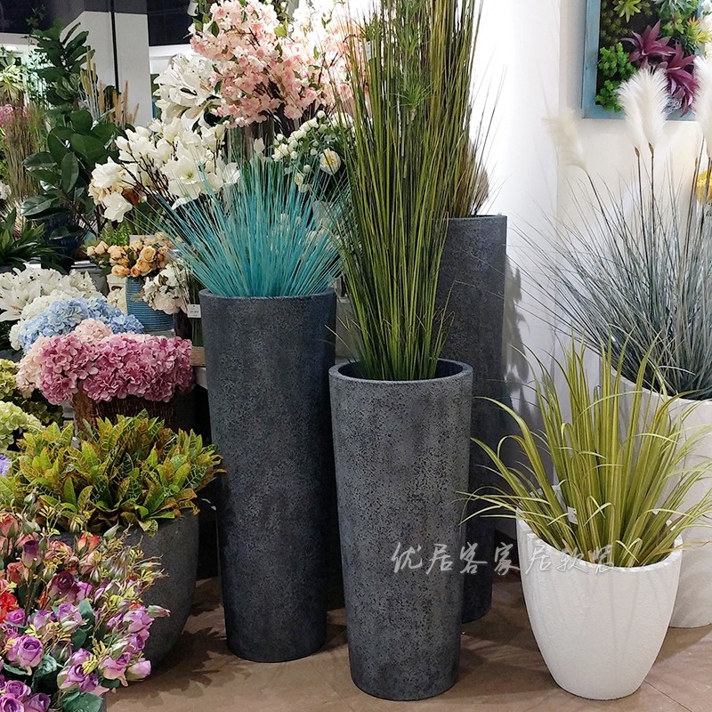 大气圆器锥形约简玻璃钢落地大花瓶插干花艺花柱摆件客厅商场装饰