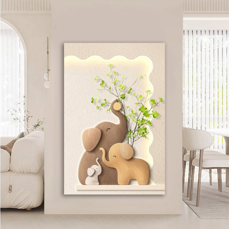 带灯奶油风现代风壁灯绿植玄关装饰画砂岩立体发光走廊壁挂画法式
