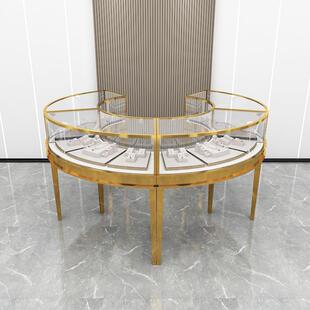 不锈钢曲面圆形弧形玻璃珠宝展示柜扇形玻璃柜首饰品珠宝金店展柜