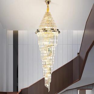 现代旋转楼梯灯长吊灯中山灯饰厂简约创意时尚loft轻奢K9水晶吊灯