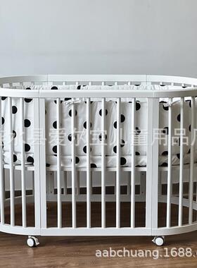 轻奢婴儿床白色松木材质多用途bb床可加长儿童床做书桌睡板可调