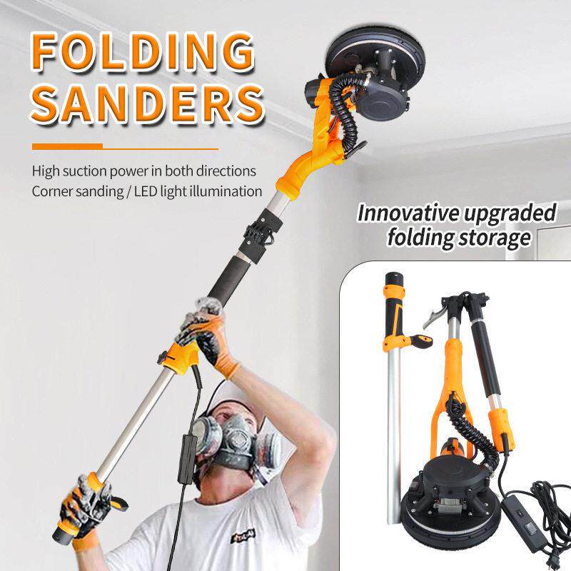 跨境墙面打磨机磨墙机折叠式大手柄带灯自吸腻子粉墙砂纸打磨神器
