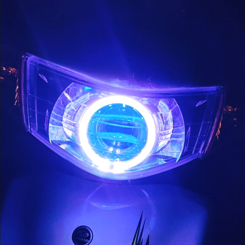马哈100福喜125国三大灯总7LED激光透镜巧J格OG车头灯恶魔眼成5W