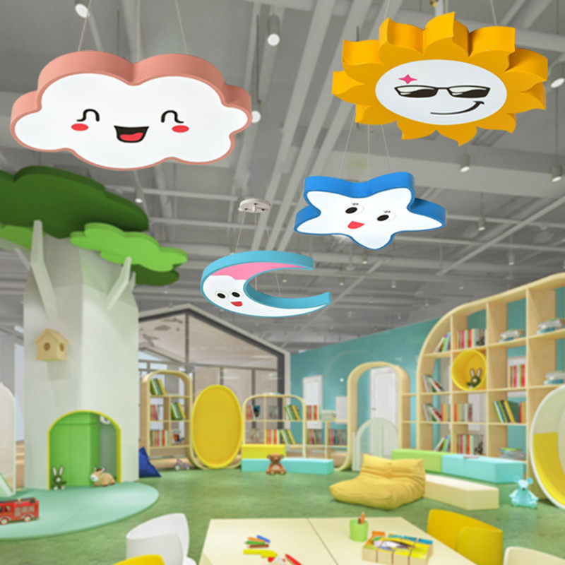 太阳灯星月亮灯卡通儿星房顶童早教创意云朵灯幼儿园大厅教室吊灯