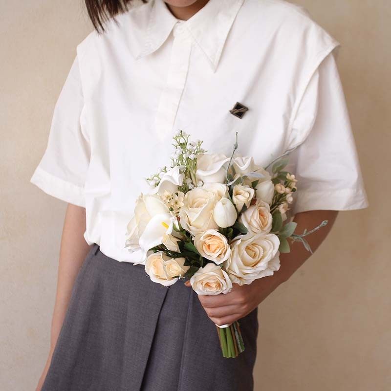 手捧花韩式新娘香槟色玫瑰 婚礼婚庆领证拍照把束花 绢花伴娘拿花