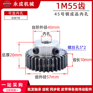 淬火凸台电机齿轮 1M55 精加工齿轮 内孔6 正齿轮 1模55齿