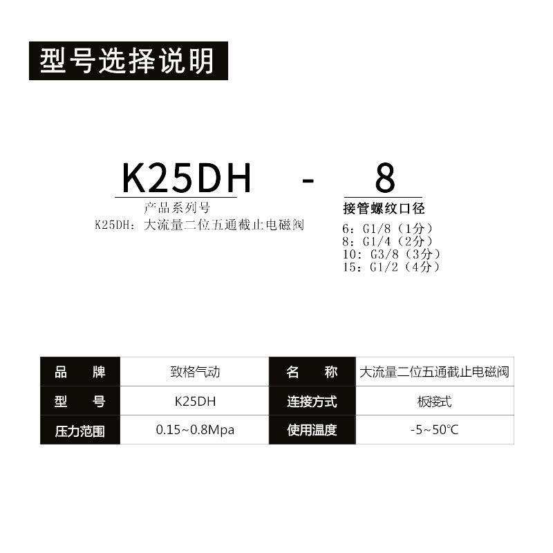 K系列两位五通电磁阀 K25D-8 K25D-15-10-25-20大流量