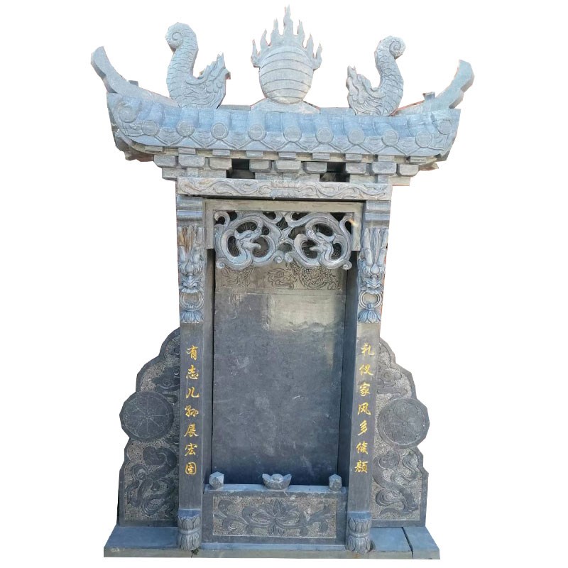 农村守坟石墓碑门面青石安装刻字清葬节民族殡祖祭明曲阳石雕定制