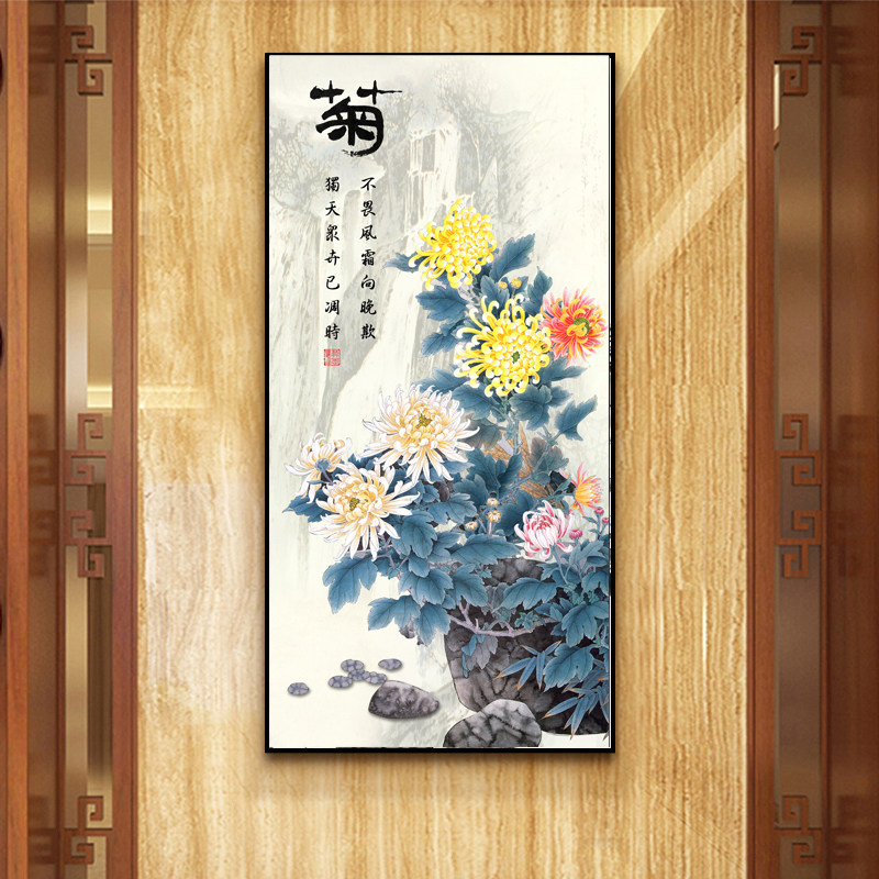 DIY数字油画梅兰竹菊民俗玄关复古客厅家居装饰新古典手绘油画