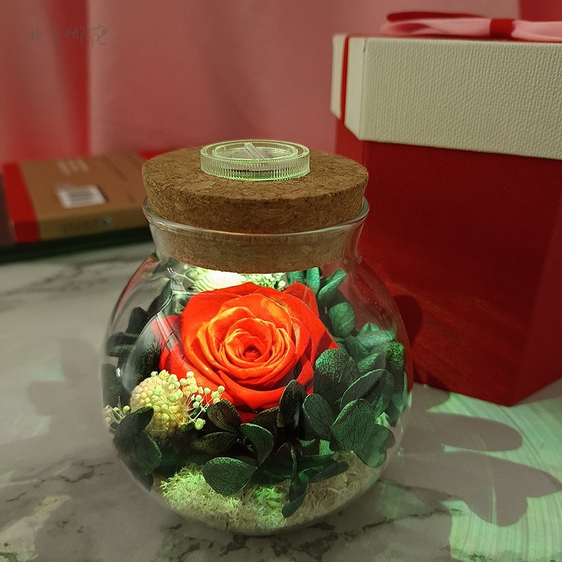 永生花 发礼许愿瓶玫瑰玻璃罩摆件鲜花母亲节创女光物意生礼品