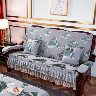 加厚实木红木质沙发m垫带靠背连体中式 春秋联邦椅海绵坐 防滑老式